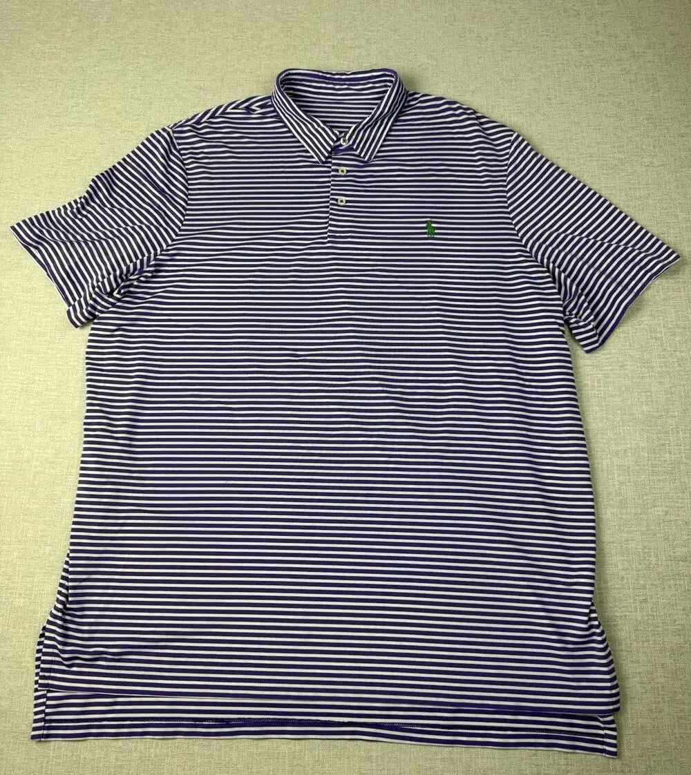 Polo Ralph Lauren Polo Shirt Mens 2XL Purple White Striped Performance Golf